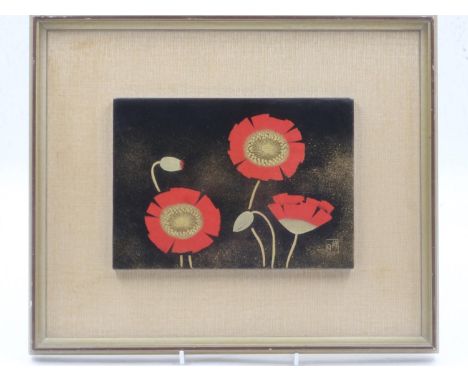 Wajami ceramic tile plaque on frame, 21 x 16 cm. UK P&amp;P Group 2 (£20+VAT for the first lot and £4+VAT for subsequent lots