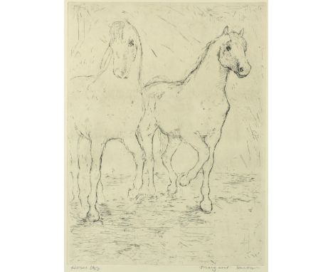 Margaret Hunter (Scottish, b.1948). 'Horses', limited edition print 16/25, signed and titled in pencil, 60cm x 50cm .    