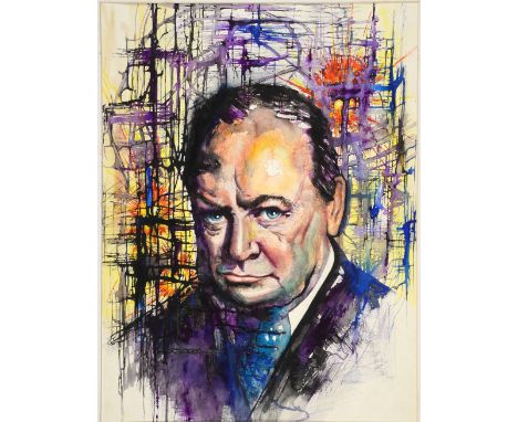 Orlando Acosta. Portrait of Winston Churchill, watercolour, signed verso, 54cm x 40cm    