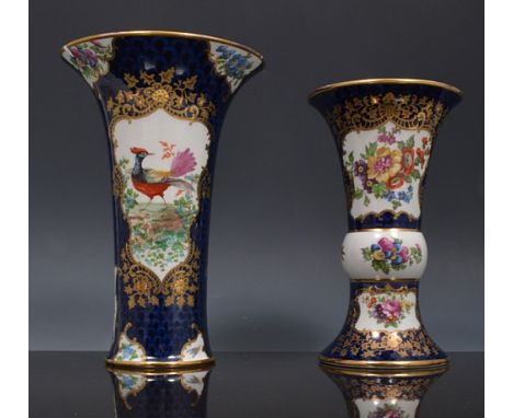 Worcester style scale blue basin, probably Booths, the reserves decorated with birds and flowers, diameter 25cm, two similar 