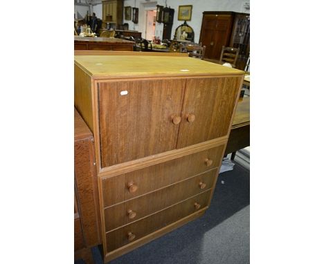 Light oak and teak cabinet, with two doors over three drawers, width 77cm.