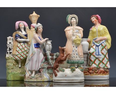 Staffordshire figure, Rebecca at the Well, 22cm, and three other Staffordshire figures, Arabia, Little Red Riding Hood and Gi