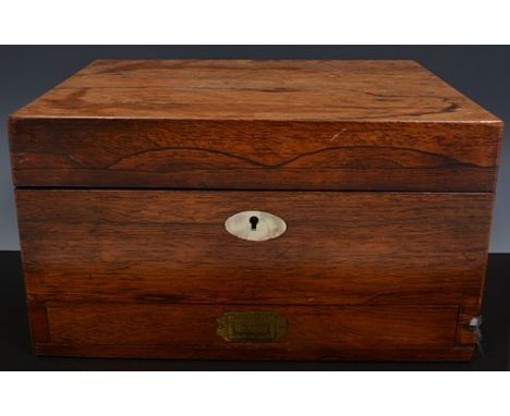 Georgian mahogany tea caddy, oblong form, part fitted, width 30cm, another Georgian mahogany tea caddy and a Victorian rosewo