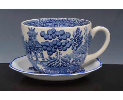 Wedgwood Printware tea cups and saucers, Willow pattern, Ringtons blue and white tableware etc.