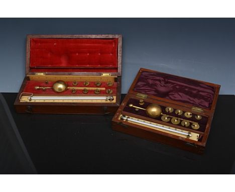 Sikes hydrometer, in a mahogany case, case width 25cm and another (2).