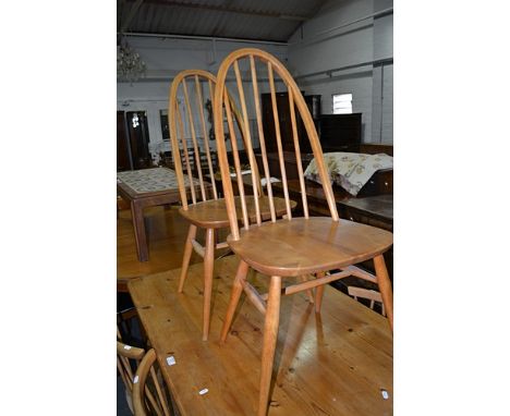 Set of four Ercol beechwood and elm comb back dining chairs, 78cm, and a pair of Ercol high back dining chairs (6).