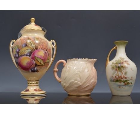 Locke & Co Limited Worcester jug, leaf moulded ovoid form, and Aynsley urn shape covered vase and four others (6).