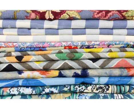 Two substantial lengths of vintage geometric LIBERTY of LONDON heavy flax upholstery fabric (both approx. 2.3 X 1.18m) One cu