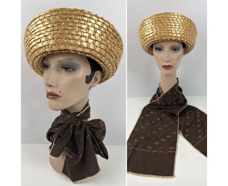 Two accessory items vintage 1970s/80s CHRISTIAN DIOR. A straw cloche-hat Licence Chapeaux (Made in England) and a long chocol