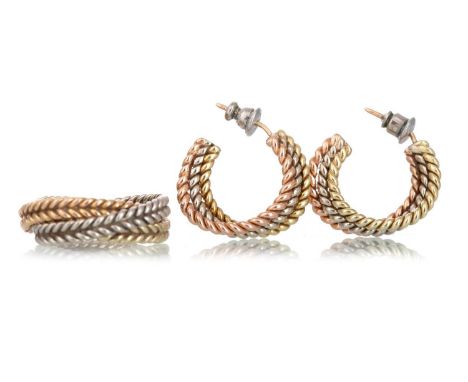 EARRING AND RING SET formed by braided sections, unmarkedQty: 18.8g gross