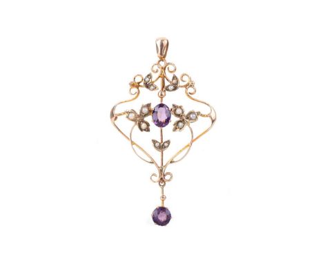 AMETHYST AND PEARL HOLBEIN PENDANT indistinctly markedQty: 2.7g