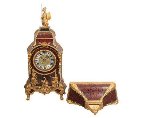 A MONUMENTAL 19TH CENTURY FRENCH BOULLE AND "ORMOLU" BRACKET CLOCK OF LOUIS XVI DESIGN the embossed brass dial with enamelled