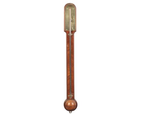 AN 18TH CENTURY WALNUT STICK BAROMETER by J Baddeley of Albrighton, with engraved brass plate, 98cm high