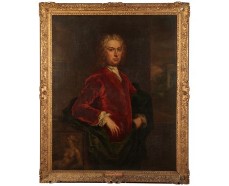 JOHN VANDERBANK (1694-1739) A portrait of Walter Plumer, Esq., three-quarter length wearing a red coat, signed and dated 1733