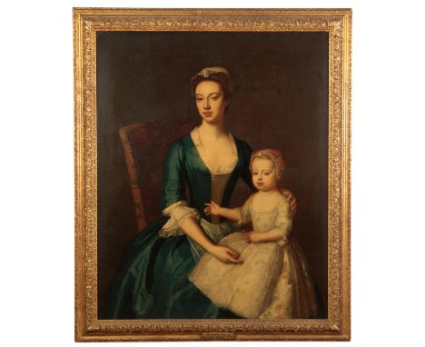ATTRIBUTED TO MICHAEL DAHL (1656/59-1743) A portrait of Catherine Plumer with her child seated three-quarter length, oil on c
