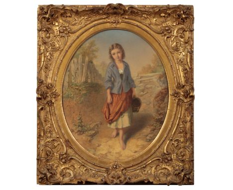 AGNES BOUVIER (1842-c.1892) A portrait of a young girl watercolour on paper, signed lower left, 41cm high x 33cm wide, oval, 