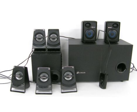 Corsair SP2500 gaming audio speakers; together with a Sandstrom surround sound speaker system