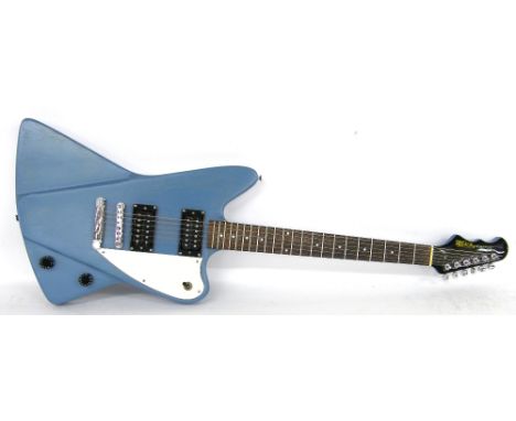 Fret-king by Trev Wilkinson Esprit 5 electric guitar; Finish: refinished in blue; Fretboard: rosewood; Frets: good; Electrics