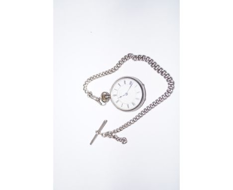Tho Russel&Son silver cased fob watch with Albert chain and t bar 