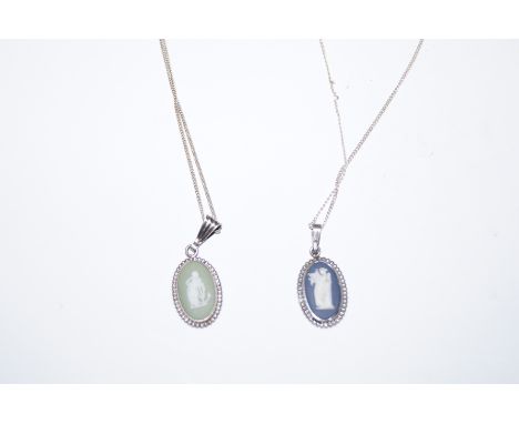 2 Silver chains with Wedgewood Jasperware pendents 