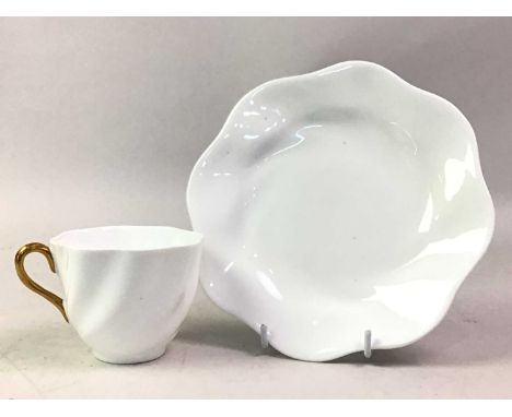 COALPORT TEA SERVICE, LATE 19TH CENTURY in monochrome white with gilt handles, also including part of a Paragon tea service a