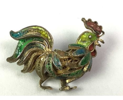 SILVER-GILT AND ENAMEL COCKEREL BROOCH AND OTHERS, including a cameo brooch and ring, pendant, cufflinks and a fashion brooch