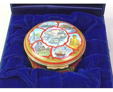 COLLECTION OF HALCYON DAYS ENAMEL EGGS AND TRINKET BOXES, depicting various designs and colours