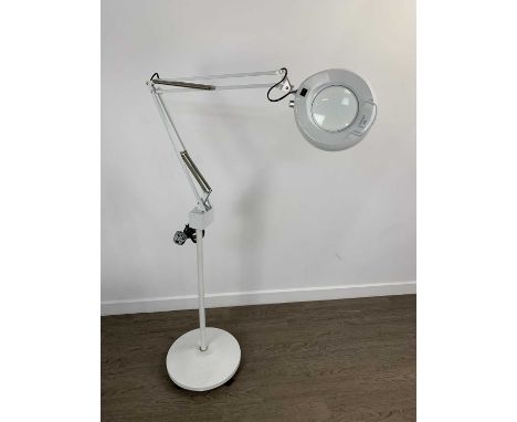 VINTAGE ANGLEPOISE DENTIST LAMP, ALONG WITH A BRASS AND STEEL DOUBLE-HEADED STANDARD LAMP  anglepoise lamp in white
