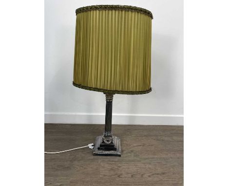 WHITE METAL TABLE LAMP, ALONG WITH THREE FURTHER LAMPS including a lamp formed from a carboy, three with shades 