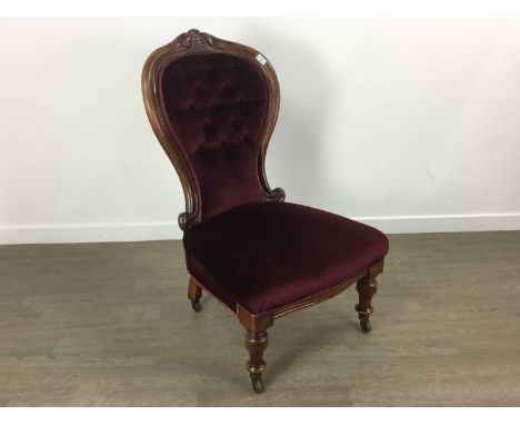 VICTORIAN MAHOGANY GOSSIP CHAIR,  with red button back upholstery  