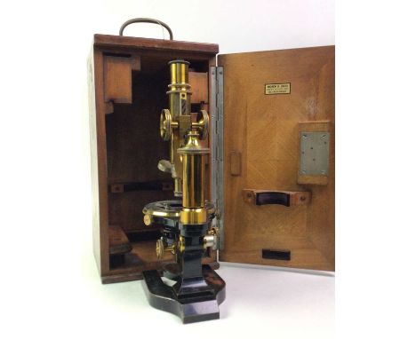 E. LEITZ WETZLAR, MONOCULAR MICROSCOPE, in fitted case with associated equipment, the door with label for Andrew Baird, Instr