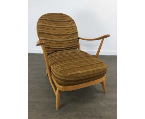 LIGHT ERCOL ARMCHAIR, with cushions