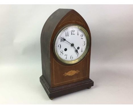 MAHOGANY INLAID MANTEL CLOCK, AND ANOTHER  one by Junghans36cm highQty: 2