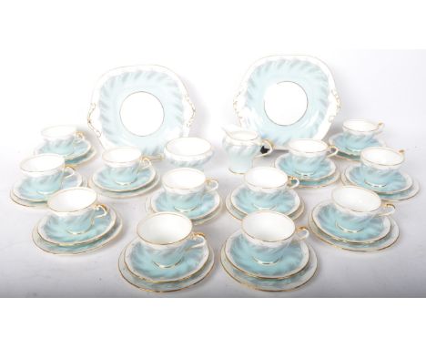 A vintage 20th century Aynsley 'Blue Wheat' bone china tea service comprising of two cake plates, saucers, side plates, milk 