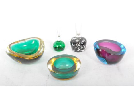 A collection of vintage retro mid 20th century Italian Murano style art glass to include three Sommerso bowls in a variety of