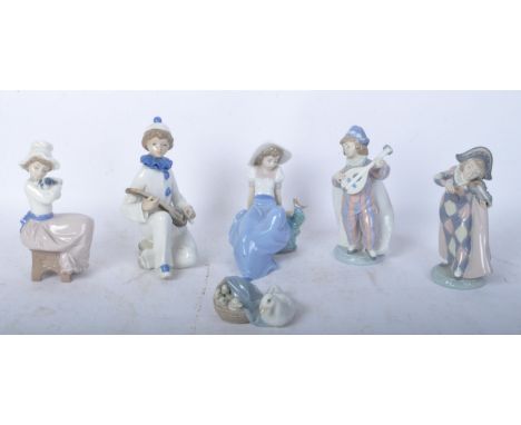 A collection of vintage 20th century Lladro Nao &amp; Casades Spanish porcelain figurines Circus Serenade, Mandolin Serenade 