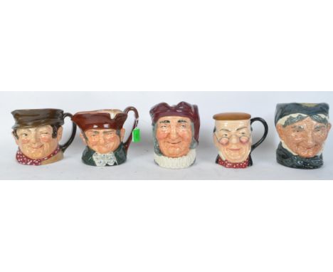 A collection of vintage mid 20th century large Royal Doulton toby jugs to include Simon Cellarer, Grammy, Sam Weller, Old Cha