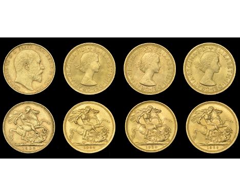 Edward VII, Sovereign, 1902 (S 3969); Elizabeth II, Sovereigns (3), 1958, 1963, 1964 (S 4125) [4]. First nearly very fine, ot