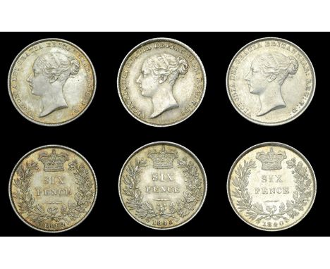 Victoria (1837-1901), Sixpences (3), 1840, 1842, 1843 (ESC 3173, 3175-6; S 3908) [3]. About extremely fine £100-£150  ---  Pr