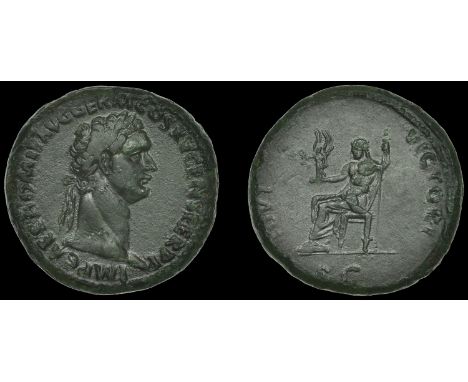 Roman Imperial Coinage, Domitian, Sestertius, Rome, 90-1, laureate bust right, rev. Jupiter stead left, holding Victory and s