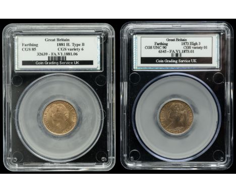 Victoria (1837-1901), Farthings (2), 1873 high 3, 1881h type B (Cooke 111, 137; F 524, 548; BMC 1886, 1904; S 3958-9) [2]. Fi