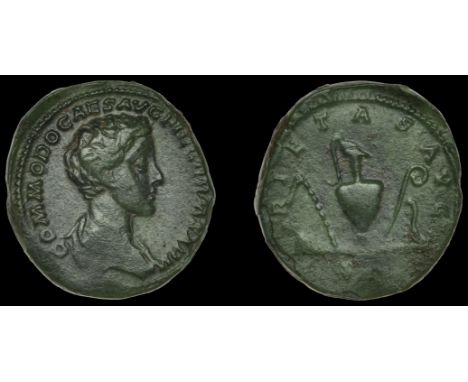 Roman Imperial Coinage, Commodus (as Cæsar), As, Rome, 175-6, draped bust right, rev. priestly implements, 11.08g (RIC Marcus