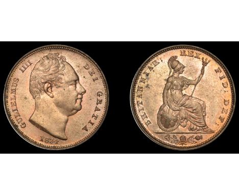 William IV (1830-1837), Farthing, 1834, rev. B (Cooke 240; BMC 1471; S 3848). Light bagmarks, otherwise brilliant mint state,