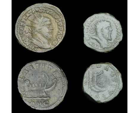 Roman Imperial Coinage, Postumus, Double-Sestertius, Lugdunum, rev. galley stern, 21.09g (RIC 143); Dupondius, Lugdunum, rev.