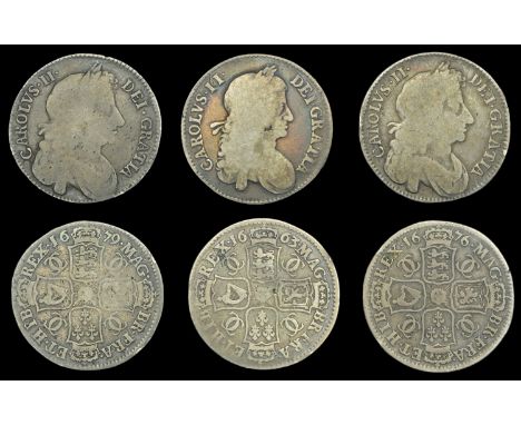 Charles II, Halfcrowns (3), 1663 xv first bust, 1676 vicesimo octavo, 1679 tricesimo primo, both fourth bust (S 3361, 3367) [