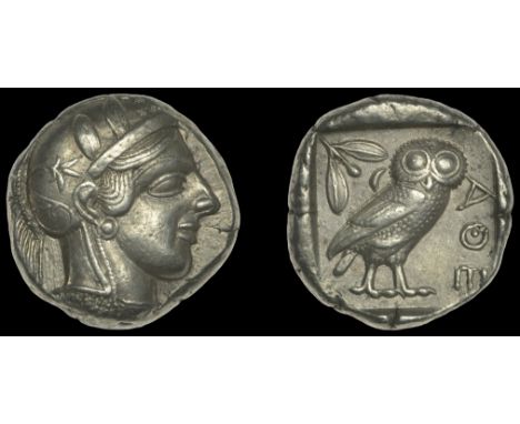 Greek Coinages, ATTICA, Athens, Tetradrachm, late standardised type, c. 440-405, helmeted head of Athena right, rev. owl stan