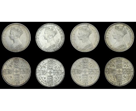 Victoria (1837-1901), Florins (4), 1874 die 45, 1875 die 78, 1877 (2), die 5 with initials, die 42 no initials (ESC 2881, 288
