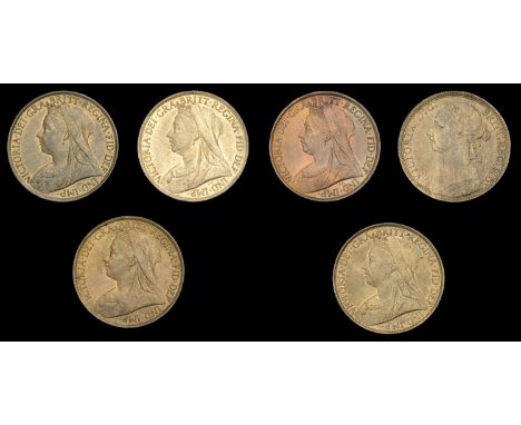 Victoria (1837-1901), Pennies (6), 1891, 1895, 1897, 1899, 1900, 1901 (F 132, 141, 145, 150, 153-4; BMC 1744, 1941, 1943, 194