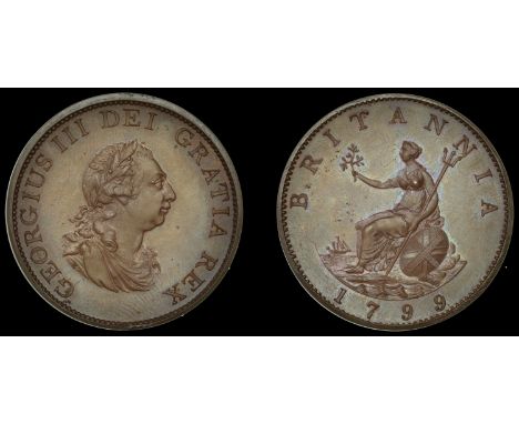 George III (1760-1820), Pre-1816 issues, Restrike Pattern Halfpenny, 1799, by W.J. Taylor after C.H. Küchler, in copper, laur