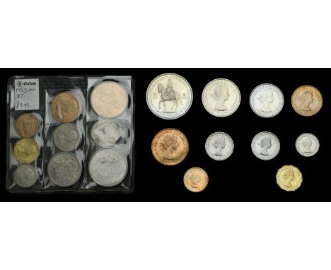 Elizabeth II (1952-    ), Proof set, 1953, comprising Crown to Farthing; together with 1953 ‘plastic’ set [19]. About as stru